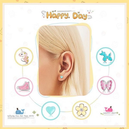 Stainless Steel Stud Earrings For Women Unicorn Candy Little Girls Cute Hypoallergenic Earrings Set